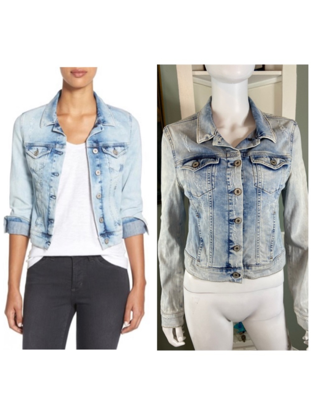 Mavi Jeans Samantha Light Blue Acid Wash Washed Denim Distressed Jacket XS/S